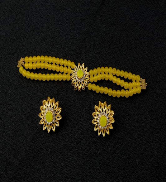 Yellow Beaded And Earrings
