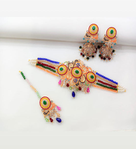 Multicolor Traditional Beaded Party Set – Necklace, Earrings & Tikka