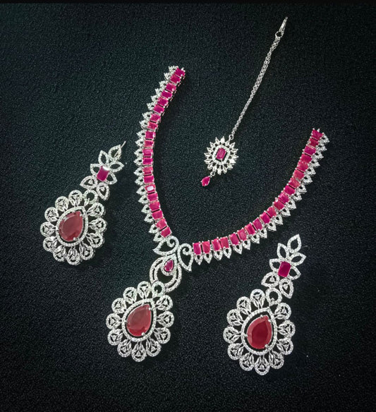 Mehroon Stones And Intricate White Diamond