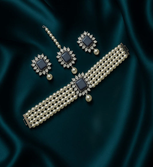 Elegant Pearl & Purple Cat Eye Stone