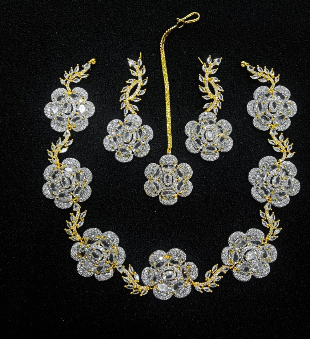 Golden And White Stone Jewelry Set