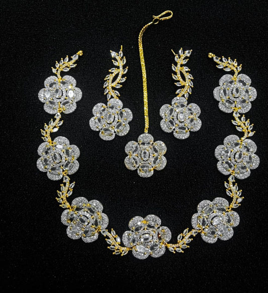 Golden And White Stone Jewelry Set