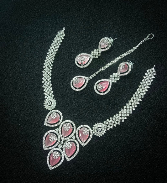 Pink Teardrop Stones And Sparkling Silver