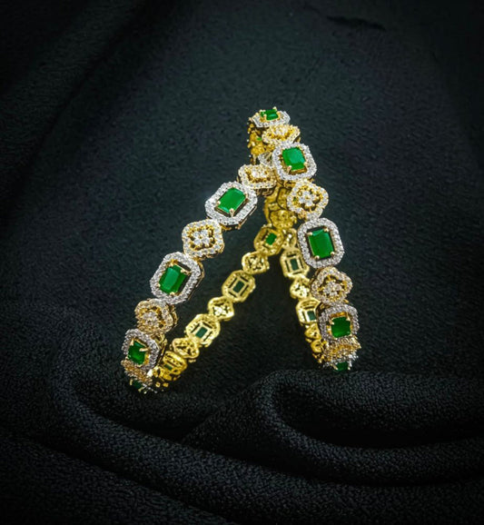 Golden Bangle With Green Stone