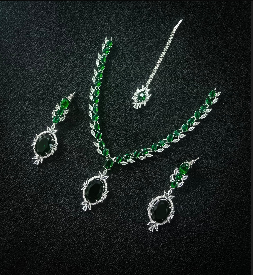 Elegant Dark Green Stone Necklace & Earrings Set – & Party Jewelry