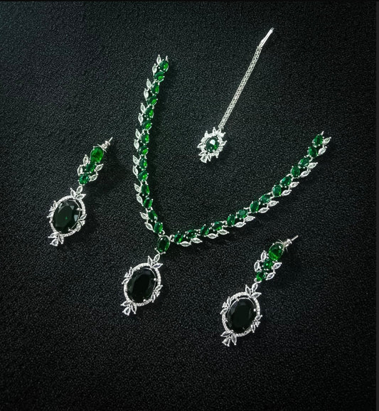 Elegant Dark Green Stone Necklace & Earrings Set – & Party Jewelry