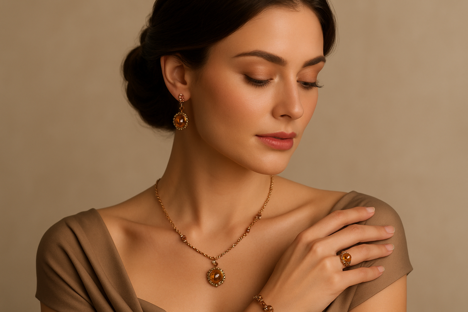 Woman with jewellery with light brown colour